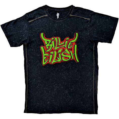 Billie Eilish koszulka, Graffiti Snow Wash Black, męskie