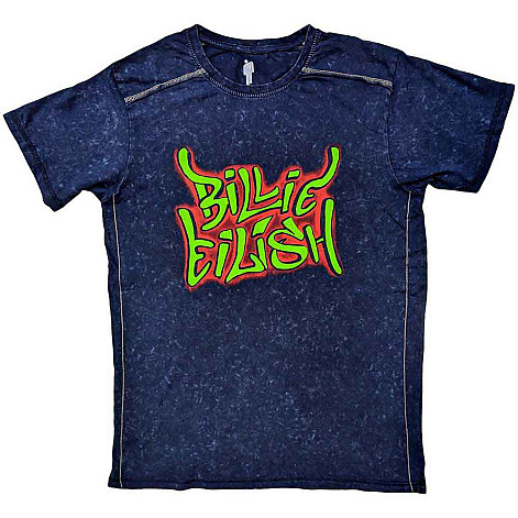 Billie Eilish koszulka, Graffiti Snow Wash Navy Blue, męskie