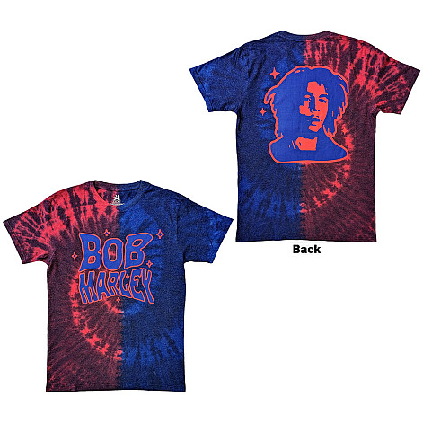Bob Marley koszulka, Trippy Text Dye Wash BP Red & Blue, męskie