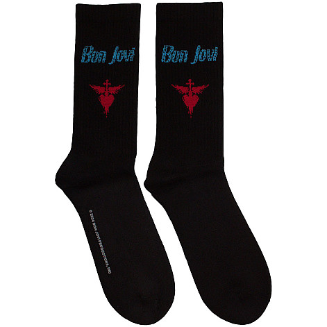 Bon Jovi ponožky, Dagger Heart Blue Logo Black, unisex - velikost 7 až 11 (40 až 45)