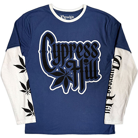 Cypress Hill koszulka długi rękaw, Leaf & Logo Denim Blue & White, męskie