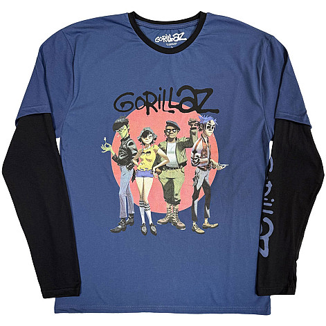 Gorillaz koszulka długi rękaw, Group Circle Rise Denim Blue & Black, męskie