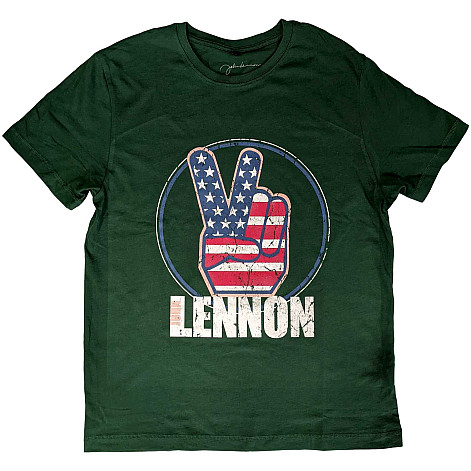 John Lennon koszulka, Peace Fingers US Flag Green, męskie