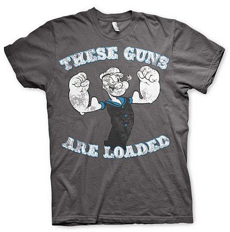 Pepek námořník koszulka, These Guns Are Loaded Dark Grey, męskie