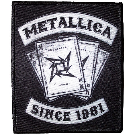 Metallica tkaná nažehlovačka PES 100 x 60 mm, 30th Anniversary Playing Card