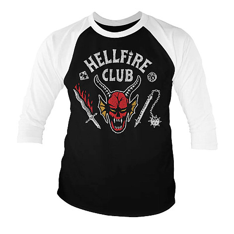 Stranger Things koszulka, Hellfire Club Baseball 3/4 Sleeve BW, męskie