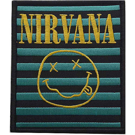 Nirvana tkaná naszywka PES 100x100 mm, Logo & Happy Face Stripes