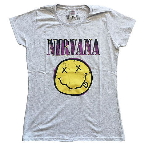Nirvana koszulka, Xerox Smiley Pink Girly Grey, damskie