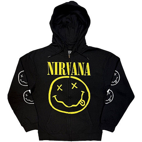 Nirvana bluza, Yellow Happy Face Zipped Black, męska