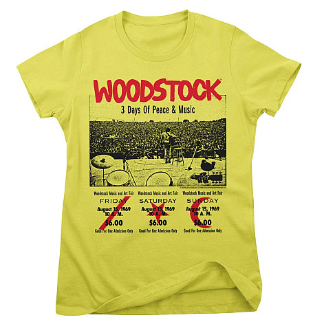 Woodstock koszulka, 3 Day Ticket Girly Yellow, damskie