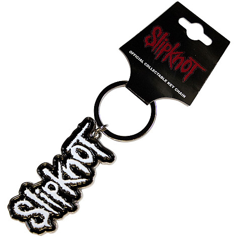 Slipknot brelok 60mm x 28mm, White Logo Black Border