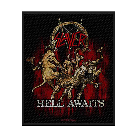 Slayer tkaná naszywka PES 100x75 mm, Hell Awaits