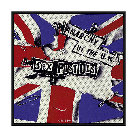 Sex Pistols tkaná naszywka PES 100x100 mm, Anarchy in the UK