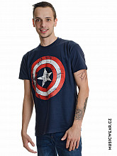 Captain America koszulka, Distressed Shield Navy, męskie