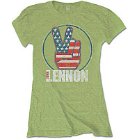John Lennon koszulka, Peace Fingers US Flag Kiwi Green Girly, damskie
