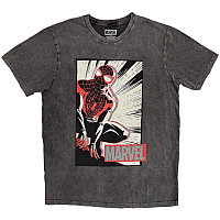 Spiderman koszulka, Spider-Man Crouch Cartoon Wash Charcoal Grey, męskie