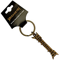 Megadeth kovová brelok 55x14 mm, Gold Logo Zinc
