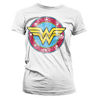 Wonder Woman koszulka, Wonder Woman Distressed Logo Girly White, damskie